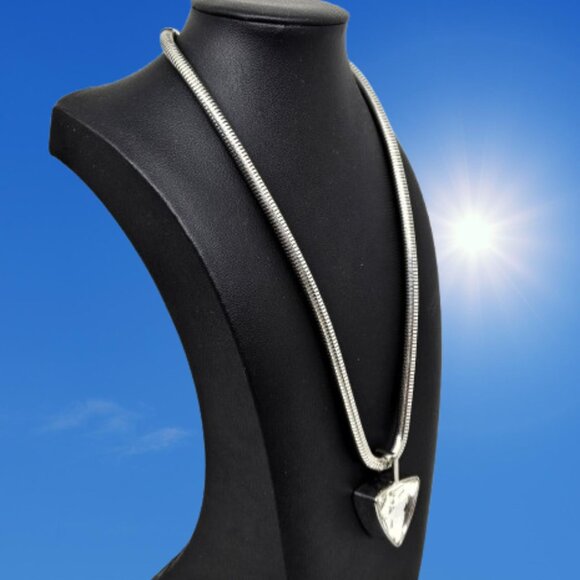 Silver Tone Large Crystal Triangle Pendant Necklace - Picture 2 of 5